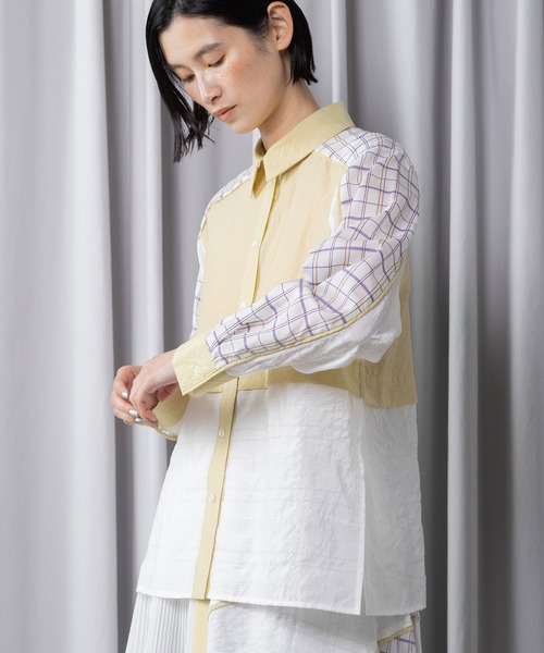 MARECHAL TERRE（マルシャルテル）の「コンビネーションレイヤードシャツ（シャツ/ブラウス・レディース・イエロー/ブラック/オフホワイト/ネイビー・MEDIUM）」の4枚目の写真