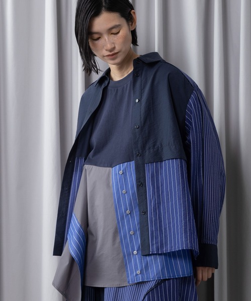 MARECHAL TERRE（マルシャルテル）の「コンビネーションレイヤードシャツ（シャツ/ブラウス・レディース・イエロー/ブラック/オフホワイト/ネイビー・MEDIUM）」の10枚目の写真