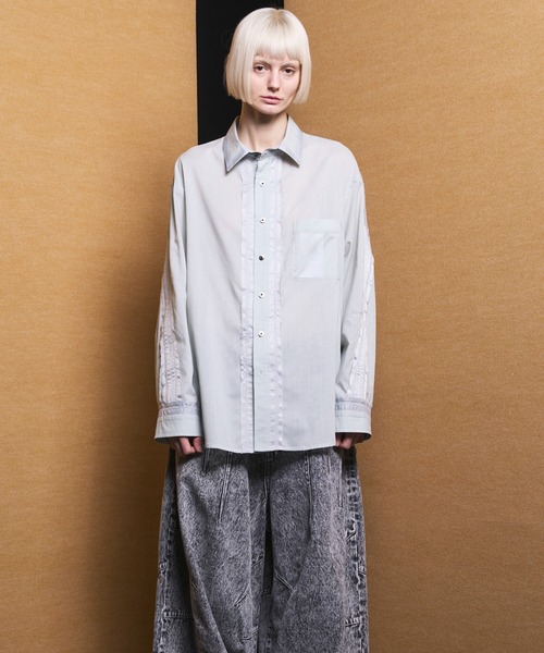 MAISON SPECIAL(メゾンスペシャル)の「《UNISEX》Inside-out Prime-Over Sheer Regular Collar Shirt/インサイドアウトプライムオーバーシアーレギュラーカラーシャツ【MAISON SPECIAL/メゾンスペシャル】(シャツ/ブラウス・メンズ・ライトグリーン/チャコールグレー/ブラック・0/1/2)」の10枚目の写真
