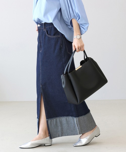 Aletta vita（アレッタビータ）の「12.5OZ裾切替デニムロングスカート（デニムスカート・レディース・ブラック/ネイビー・FREE）」の2枚目の写真