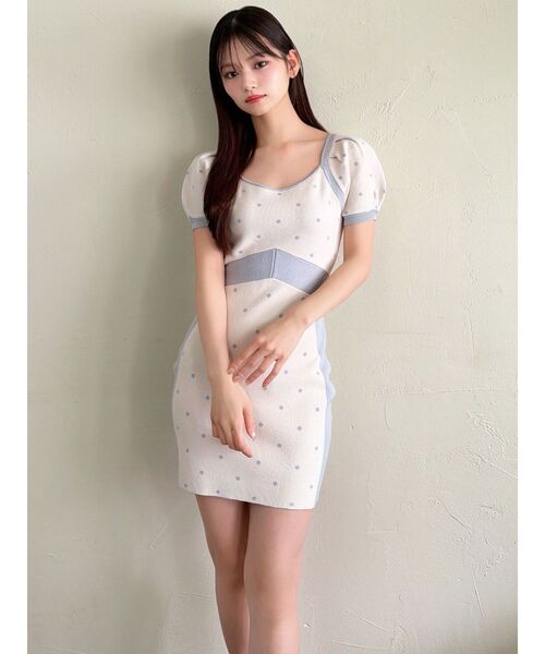 RESEXXY（リゼクシー）の「ドットミニニットタイトワンピース（ワンピース・レディース・ベージュ/ブルー/ブラック・FREE）」の4枚目の写真