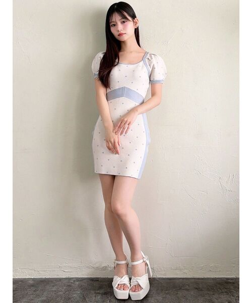 RESEXXY（リゼクシー）の「ドットミニニットタイトワンピース（ワンピース・レディース・ベージュ/ブルー/ブラック・FREE）」の7枚目の写真