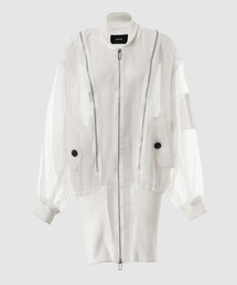 Zip-on-shoulder and extended rib silk-organza bomber jacket