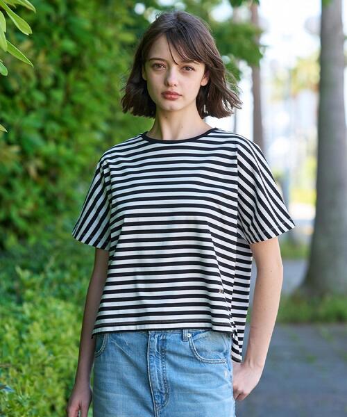 DRESSTERIOR(ドレステリア)の「【接触冷感/抗菌防臭/消臭】アイスクリアコットンドルマンスリーブボーダーTシャツ(Tシャツ/カットソー・レディース・ブラック系2・38/36/34)」の12枚目の写真