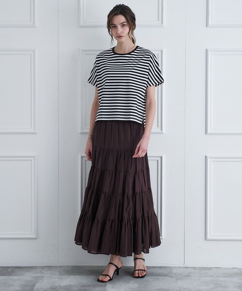 DRESSTERIOR(ドレステリア)の「【接触冷感/抗菌防臭/消臭】アイスクリアコットンドルマンスリーブボーダーTシャツ(Tシャツ/カットソー・レディース・ブラック系2・38/36/34)」の6枚目の写真