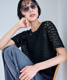 レースショート丈Tシャツ