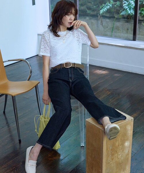 ANY（エニィ）の「レースショート丈Tシャツ（Tシャツ/カットソー・レディース・ホワイト系/ホワイト系2/ブラック系2/ピンク系/グリーン系/ダークブラウン系・F）」の12枚目の写真