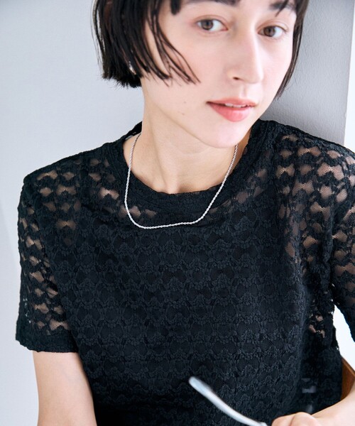 ANY（エニィ）の「レースショート丈Tシャツ（Tシャツ/カットソー・レディース・ホワイト系/ホワイト系2/ブラック系2/ピンク系/グリーン系/ダークブラウン系・F）」の14枚目の写真