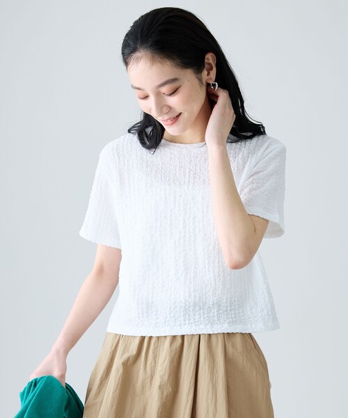 ANY（エニィ）の「レースショート丈Tシャツ（Tシャツ/カットソー・レディース・ホワイト系/ホワイト系2/ブラック系2/ピンク系/グリーン系/ダークブラウン系・F）」の18枚目の写真