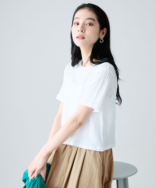 ANY（エニィ）の「レースショート丈Tシャツ（Tシャツ/カットソー・レディース・ホワイト系/ホワイト系2/ブラック系2/ピンク系/グリーン系/ダークブラウン系・F）」の19枚目の写真