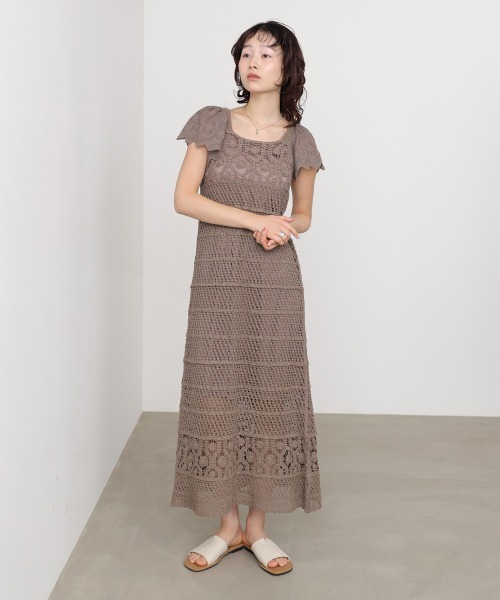 Bab(バブ)の「【選べるサイズ展開】ドッキングスリーブクロシェワンピース(ワンピース・レディース・ホワイト系その他/モカ/ブラック・S/M)」の4枚目の写真