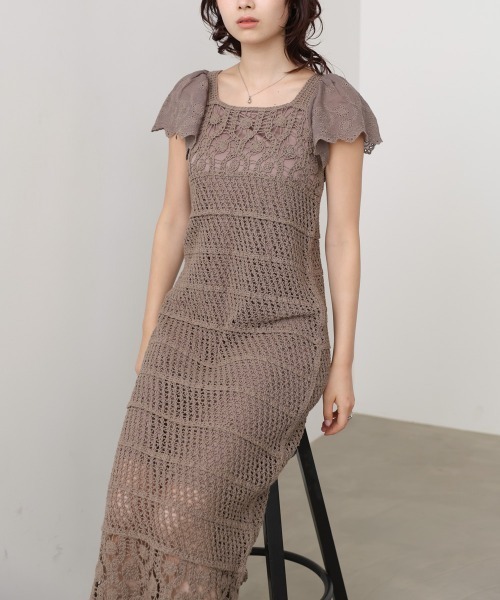 Bab(バブ)の「【選べるサイズ展開】ドッキングスリーブクロシェワンピース(ワンピース・レディース・ホワイト系その他/モカ/ブラック・S/M)」の9枚目の写真
