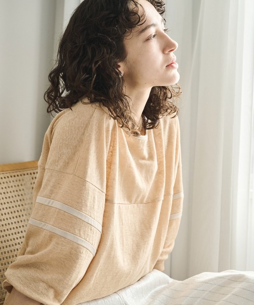 kha:ki(カーキ)の「「KHA:KI / カーキ」リネンラインスリーブトップ(Tシャツ/カットソー・レディース・ライトベージュ/オリーブ/ブラック/オフホワイト・1)」の7枚目の写真