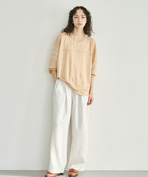 kha:ki(カーキ)の「「KHA:KI / カーキ」リネンラインスリーブトップ(Tシャツ/カットソー・レディース・ライトベージュ/オリーブ/ブラック/オフホワイト・1)」の8枚目の写真
