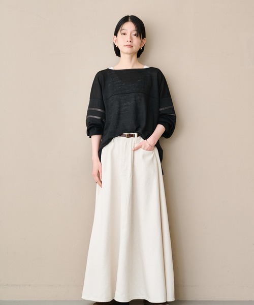 kha:ki(カーキ)の「「KHA:KI / カーキ」リネンラインスリーブトップ(Tシャツ/カットソー・レディース・ライトベージュ/オリーブ/ブラック/オフホワイト・1)」の12枚目の写真