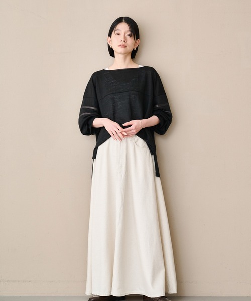 kha:ki(カーキ)の「「KHA:KI / カーキ」リネンラインスリーブトップ(Tシャツ/カットソー・レディース・ライトベージュ/オリーブ/ブラック/オフホワイト・1)」の16枚目の写真