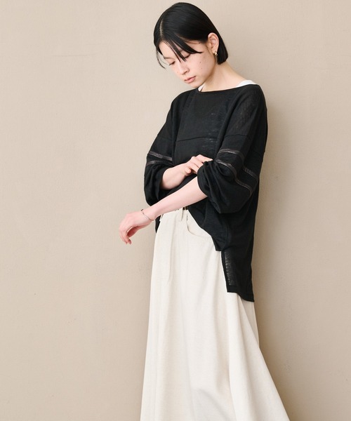 kha:ki(カーキ)の「「KHA:KI / カーキ」リネンラインスリーブトップ(Tシャツ/カットソー・レディース・ライトベージュ/オリーブ/ブラック/オフホワイト・1)」の17枚目の写真