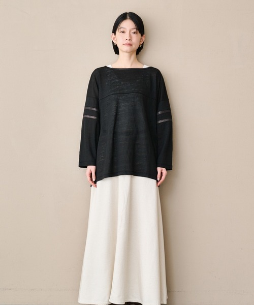 kha:ki(カーキ)の「「KHA:KI / カーキ」リネンラインスリーブトップ(Tシャツ/カットソー・レディース・ライトベージュ/オリーブ/ブラック/オフホワイト・1)」の18枚目の写真
