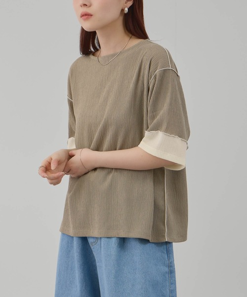 Mac-House(マックハウス)の「Free Nature シャーリング 配色切り替え プルオーバー(Tシャツ/カットソー・レディース・ブラック/ホワイト/モカ・L/M)」の3枚目の写真