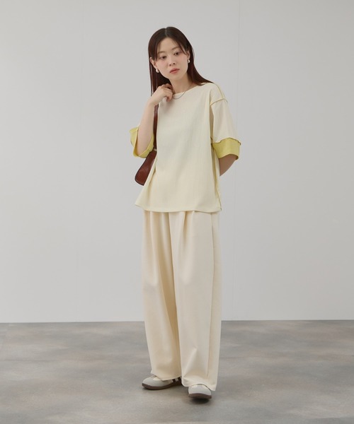 Mac-House(マックハウス)の「Free Nature シャーリング 配色切り替え プルオーバー(Tシャツ/カットソー・レディース・ブラック/ホワイト/モカ・L/M)」の14枚目の写真