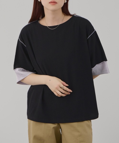 Mac-House(マックハウス)の「Free Nature シャーリング 配色切り替え プルオーバー(Tシャツ/カットソー・レディース・ブラック/ホワイト/モカ・L/M)」の15枚目の写真