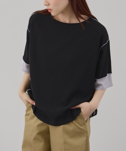 Mac-House(マックハウス)の「Free Nature シャーリング 配色切り替え プルオーバー(Tシャツ/カットソー・レディース・ブラック/ホワイト/モカ・L/M)」の16枚目の写真