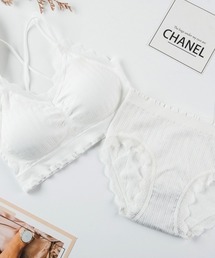 Beststore（ベストストア）の「上下セット リブリボン ブラ＆ショーツ セット ナイトブラ ノンワイヤー 24H美胸サポ－ト 夜朝オールインワン 春夏秋冬（ブラ&ショーツ）」