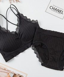 Beststore（ベストストア）の「上下セット リブリボン ブラ＆ショーツ セット ナイトブラ ノンワイヤー 24H美胸サポ－ト 夜朝オールインワン 春夏秋冬（ブラ&ショーツ）」