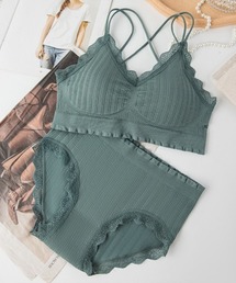 Beststore（ベストストア）の「上下セット リブリボン ブラ＆ショーツ セット ナイトブラ ノンワイヤー 24H美胸サポ－ト 夜朝オールインワン 春夏秋冬（ブラ&ショーツ）」