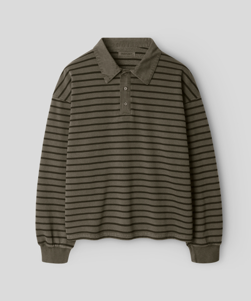 INDUST(インダスト)の「ピグメントストライプピケTシャツ_ベージュ(ポロシャツ・レディース・ベージュ・1(S)/2(M)/3(L))」の3枚目の写真