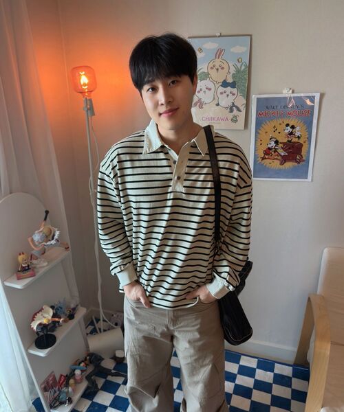 INDUST(インダスト)の「ピグメントストライプピケTシャツ_ベージュ(ポロシャツ・レディース・ベージュ・1(S)/2(M)/3(L))」の7枚目の写真