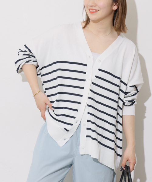 JOURNAL STANDARD relume(ジャーナルスタンダード レリューム)の「【MULTI FUNC+】UVカット / 接触冷感 / ドライタッチVネックカーディガン(カーディガン/ボレロ・レディース・ブラック/カーキ/ホワイト系その他/イエロー・FREE)」の2枚目の写真