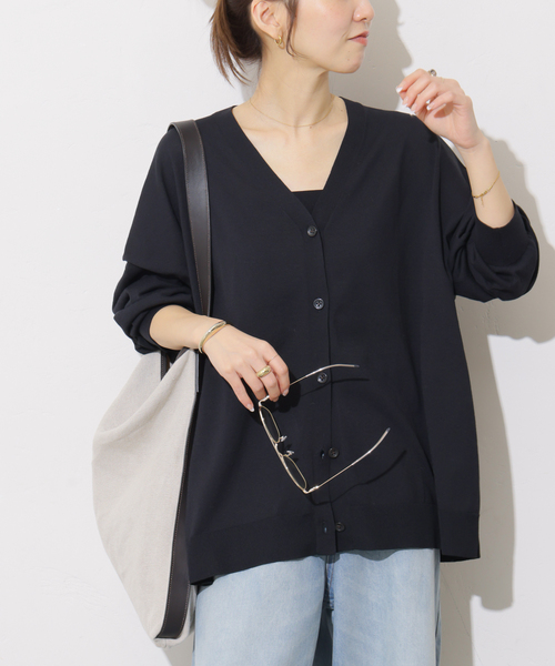 JOURNAL STANDARD relume(ジャーナルスタンダード レリューム)の「【MULTI FUNC+】UVカット / 接触冷感 / ドライタッチVネックカーディガン(カーディガン/ボレロ・レディース・ブラック/カーキ/ホワイト系その他/イエロー・FREE)」の1枚目の写真