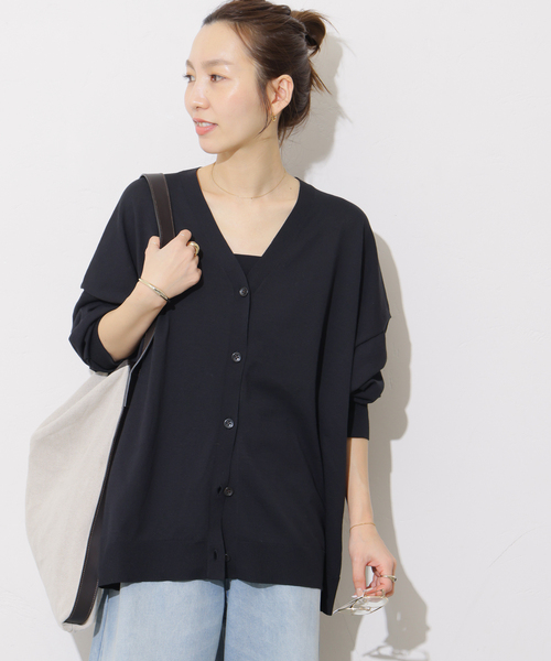 JOURNAL STANDARD relume(ジャーナルスタンダード レリューム)の「【MULTI FUNC+】UVカット / 接触冷感 / ドライタッチVネックカーディガン(カーディガン/ボレロ・レディース・ブラック/カーキ/ホワイト系その他/イエロー・FREE)」の7枚目の写真