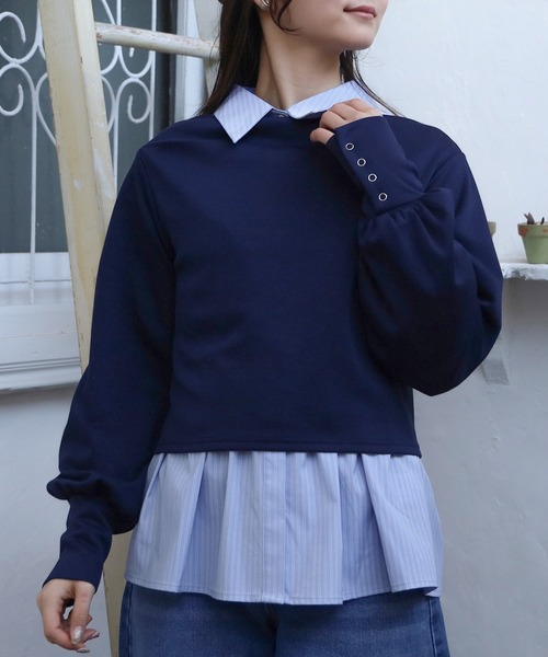 ASTORIA ODIER（アストリアオディール）の「スフレアシメドレーププルオーバー（Tシャツ/カットソー・レディース・ホワイト/ネイビー/ブルー・MEDIUM）」の2枚目の写真