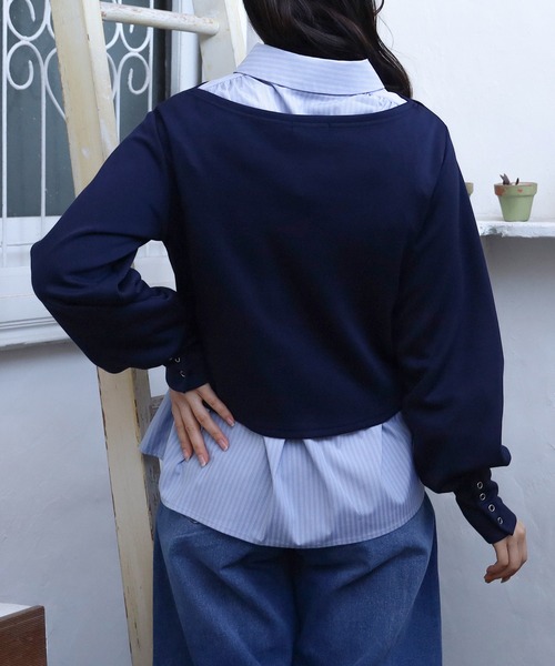 ASTORIA ODIER（アストリアオディール）の「スフレアシメドレーププルオーバー（Tシャツ/カットソー・レディース・ホワイト/ネイビー/ブルー・MEDIUM）」の21枚目の写真