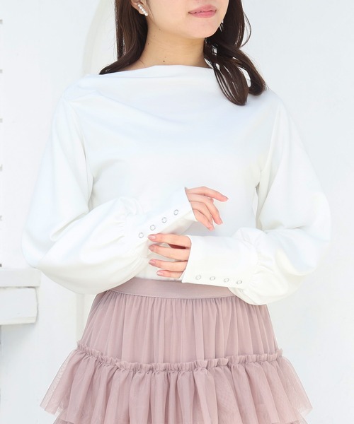 ASTORIA ODIER（アストリアオディール）の「スフレアシメドレーププルオーバー（Tシャツ/カットソー・レディース・ホワイト/ネイビー/ブルー・MEDIUM）」の7枚目の写真
