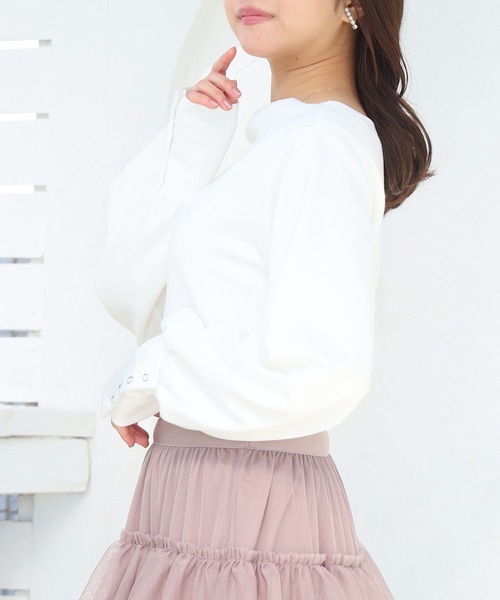 ASTORIA ODIER（アストリアオディール）の「スフレアシメドレーププルオーバー（Tシャツ/カットソー・レディース・ホワイト/ネイビー/ブルー・MEDIUM）」の6枚目の写真