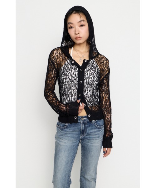 LAGUA GEM(ラグアジェム)の「MESH FABRIC HOODIE カーディガン(カーディガン/ボレロ・レディース・アイボリー/ブラック/カーキ・FREE)」の5枚目の写真