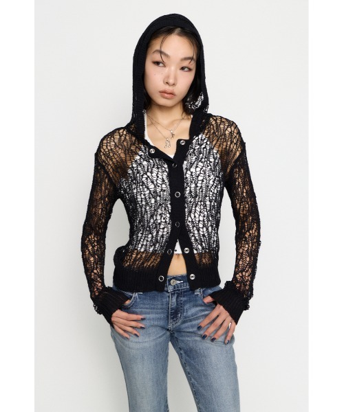 LAGUA GEM(ラグアジェム)の「MESH FABRIC HOODIE カーディガン(カーディガン/ボレロ・レディース・アイボリー/ブラック/カーキ・FREE)」の6枚目の写真