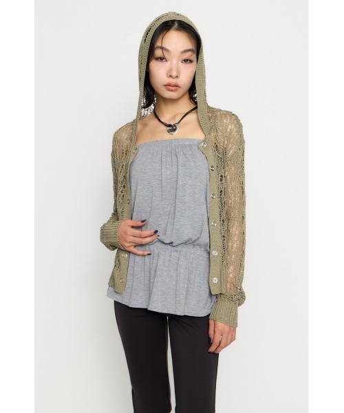 LAGUA GEM(ラグアジェム)の「MESH FABRIC HOODIE カーディガン(カーディガン/ボレロ・レディース・アイボリー/ブラック/カーキ・FREE)」の9枚目の写真