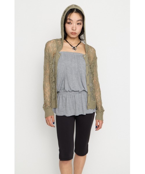 LAGUA GEM(ラグアジェム)の「MESH FABRIC HOODIE カーディガン(カーディガン/ボレロ・レディース・アイボリー/ブラック/カーキ・FREE)」の10枚目の写真