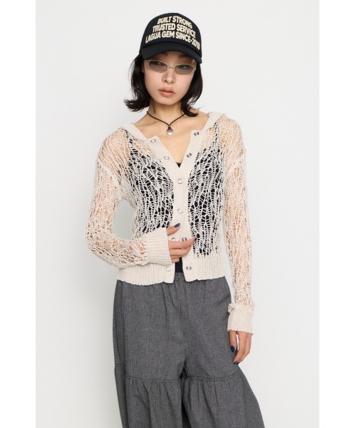 LAGUA GEM(ラグアジェム)の「MESH FABRIC HOODIE カーディガン(カーディガン/ボレロ・レディース・アイボリー/ブラック/カーキ・FREE)」の13枚目の写真