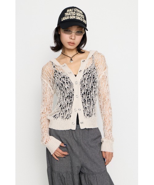 LAGUA GEM(ラグアジェム)の「MESH FABRIC HOODIE カーディガン(カーディガン/ボレロ・レディース・アイボリー/ブラック/カーキ・FREE)」の14枚目の写真