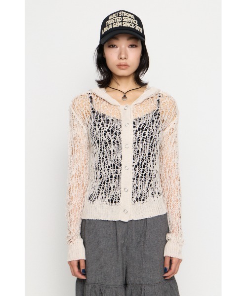 LAGUA GEM(ラグアジェム)の「MESH FABRIC HOODIE カーディガン(カーディガン/ボレロ・レディース・アイボリー/ブラック/カーキ・FREE)」の16枚目の写真