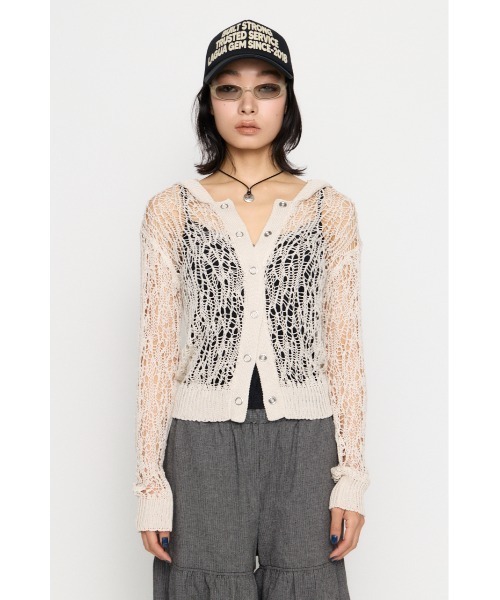 LAGUA GEM(ラグアジェム)の「MESH FABRIC HOODIE カーディガン(カーディガン/ボレロ・レディース・アイボリー/ブラック/カーキ・FREE)」の12枚目の写真