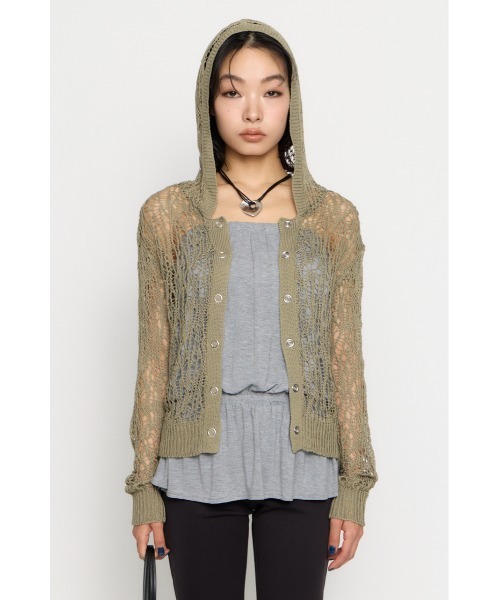 LAGUA GEM(ラグアジェム)の「MESH FABRIC HOODIE カーディガン(カーディガン/ボレロ・レディース・アイボリー/ブラック/カーキ・FREE)」の8枚目の写真