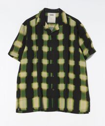 OAS（オーエーエス）の「SS SHIRT/OAS / チェック調ストライプ オープンカラー半袖シャツ ブラック×グリーン 総柄 リゾートシャツ 開襟 夏（シャツ/ブラウス）」