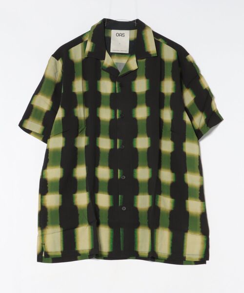 OAS(オーエーエス)の「SS SHIRT/OAS / チェック調ストライプ オープンカラー半袖シャツ ブラック×グリーン 総柄 リゾートシャツ 開襟 夏(シャツ/ブラウス・メンズ・グリーン・LARGE)」の3枚目の写真