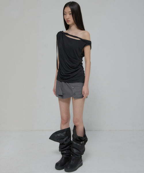 FLAREUP（フレアアップ）の「Braided Drape One-Shoulder Top (FL-140_Black)（Tシャツ/カットソー・レディース・ブラック・OS）」の5枚目の写真
